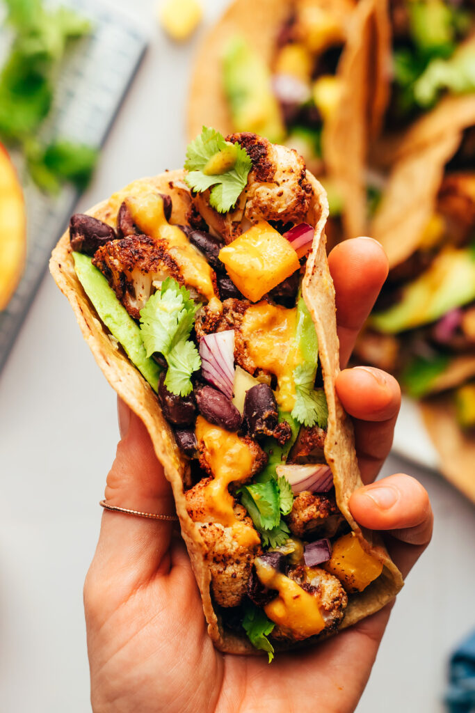 Jerk Cauliflower Tacos with Mango Hot Sauce