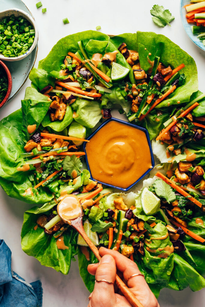 Crispy Tofu & Eggplant Lettuce Wraps