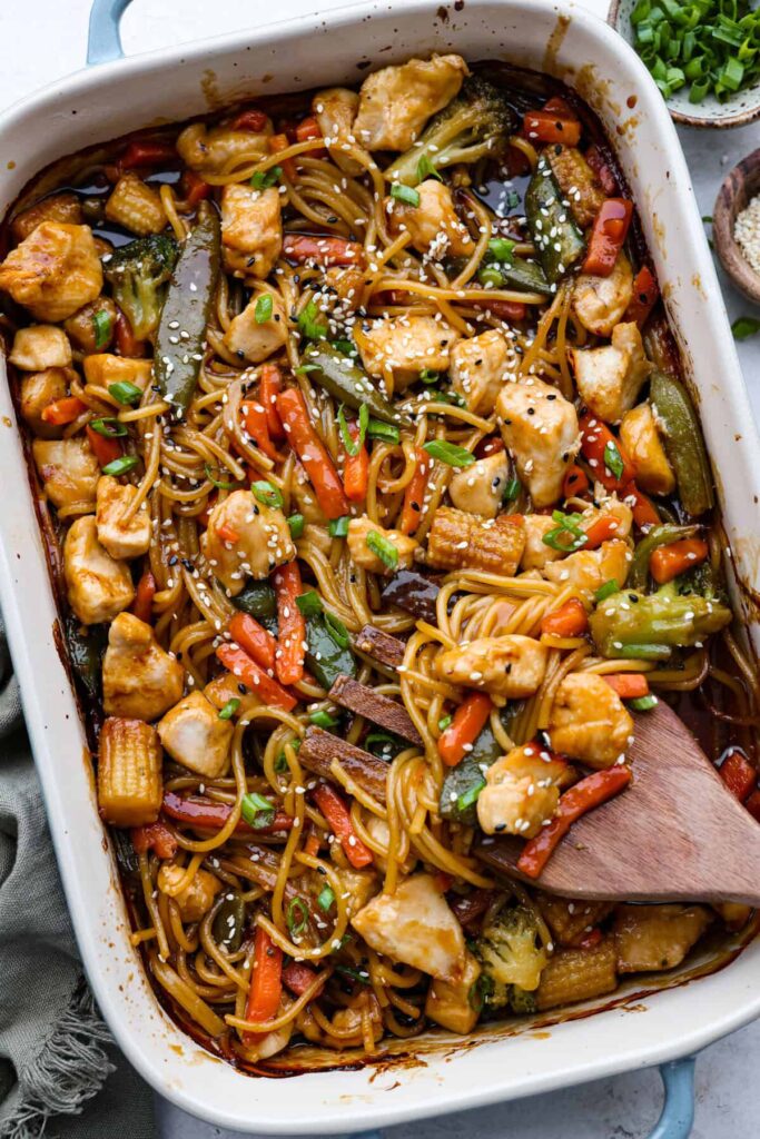 Honey Sesame Chicken Noodle Bake